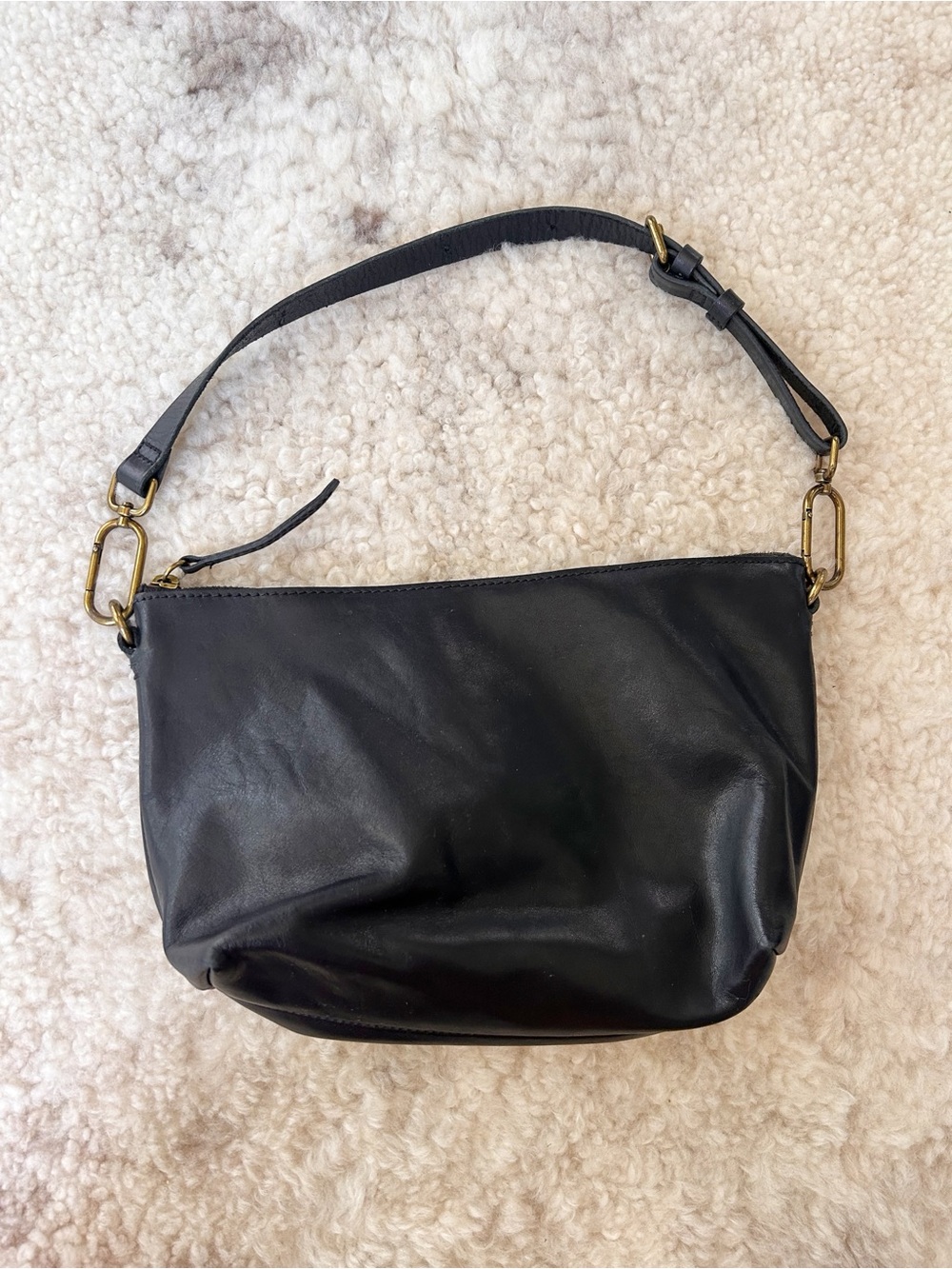 Madewell Black Leather Shoulder Bag Brass Carbiner Hardware